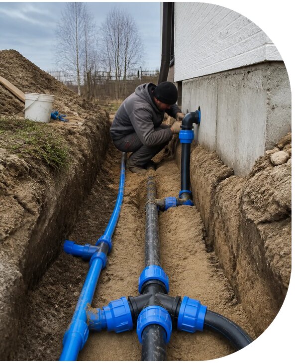 Монтаж наружного водопровода на участке под ключ в Евпатории